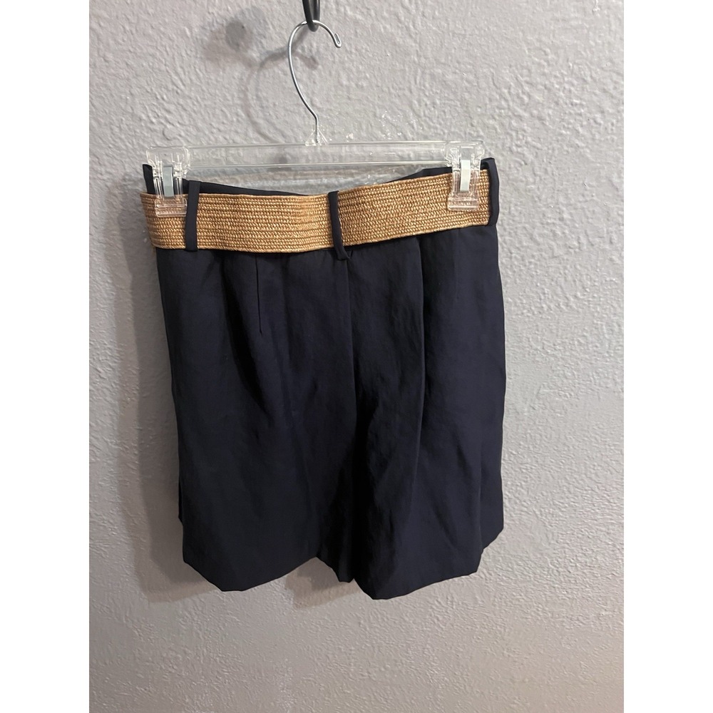 Zara Navy Blue High-Waist Shorts with Tan Belt - Picture 7 of 10